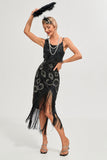 Vestido flapper con flecos de Gatsby con tirantes finos negros