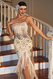 Champagne Spaghetti Straps Gatsby Fringed Flapper Dress