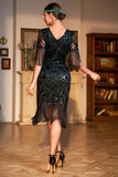 Verde oscuro V-neck Fringed Roaring 20s Party Dress