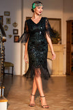 Verde oscuro V-neck Fringed Roaring 20s Party Dress