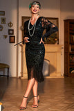 Verde oscuro V-neck Fringed Roaring 20s Party Dress