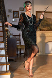 Verde oscuro V-neck Fringed Roaring 20s Party Dress