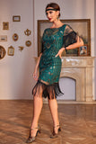 Lentejuelas verde oscuro rugiente 20s Gran Gatsby Flecos Flapper Vestido con manga