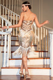 Spaghetti Straps Champagne Fringed Roaring 20s Great Gatsby Dress