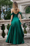 Vestido Largo de Dama de Honor en Verde Oscuro, Tipo A, de Satén con Tirantes de Hombro