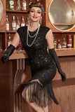 Negro Gatsby Glitter Fringe 1920s Flapper Dress