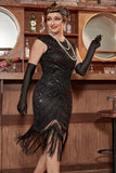 Negro Gatsby Glitter Fringe 1920s Flapper Dress