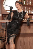 Negro Gatsby Glitter Fringe 1920s Flapper Dress