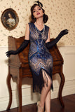 Royal Blue Glitter Fringe Gatsby 1920s Flapper Vestido