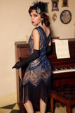 Royal Blue Glitter Fringe Gatsby 1920s Flapper Vestido