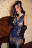 Royal Blue Glitter Fringe Gatsby 1920s Flapper Vestido