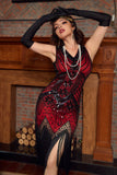 Red & Black Glitter Fringe 1920s Flapper Dress