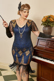 Blue Fringes Sequin Plus Size 1920s Vestido