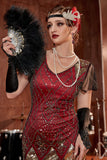 Borgoña Larga 1920s Lentejuelas Flapper Vestido Formal