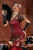 Borgoña Larga 1920s Lentejuelas Flapper Vestido Formal