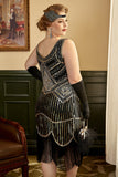 Flecos de lentejuelas negras Plus Size 1920s Flapper Dress