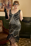 Flecos de lentejuelas negras Plus Size 1920s Flapper Dress