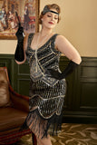 Flecos de lentejuelas negras Plus Size 1920s Flapper Dress