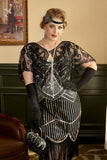 Flecos de lentejuelas negras Plus Size 1920s Flapper Dress