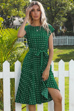 Vestido de verano Midi de lunares verdes