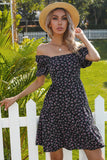 Vestido boho floral de manga corta con cuello cuadrado