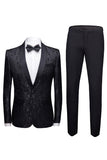 Negro 2 Piezas Jacquard Trajes de Boda Hombre