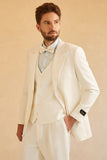 White Peak Lapel Single Breasted 3 piezas Trajes de boda para hombres