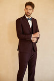 Peak Lapel Single Button Traje de boda para hombres de color burdeos