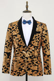 Blazer Slim Fit Solid One Button Business Gold Suit Jacket para hombres