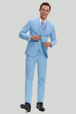 Sky Blue 3 Piezas de solapa con muescas Traje de ajuste moderno para hombre