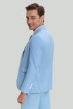 Sky Blue 3 Piezas de solapa con muescas Traje de ajuste moderno para hombre