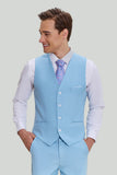 Sky Blue 3 Piezas de solapa con muescas Traje de ajuste moderno para hombre