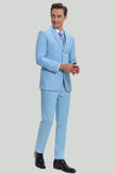 Sky Blue 3 Piezas de solapa con muescas Traje de ajuste moderno para hombre