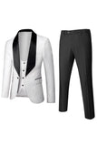 Jacquard Blanco Hombre 3 Piezas Trajes de Fiesta