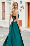 Trendy A Line Spaghetti Straps Peacock Green Vestido Largo De Fiesta Con Apliques