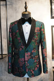 Green Shawl Lapel Jacquard Hombre Prom Blazer