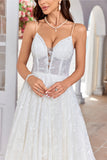 Encantador A Line Spaghetti Straps Apricot Vestido de novia largo con Sweep Train