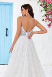 Encantador A Line Spaghetti Straps Apricot Vestido de novia largo con Sweep Train