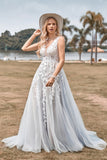 Una línea Tul Vestido de novia marfil con apliques