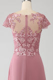 Dusty Rose A-Line Scoop Illusion Tea Length Madre De La Novia Vestido Con Lentejuelas