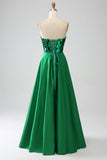 Vestido de fiesta con corsé verde oscuro de novia de una línea