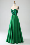 Vestido de fiesta con corsé verde oscuro de novia de una línea