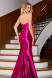 Vestido de fiesta corsé fucsia de sirena brillante con abertura